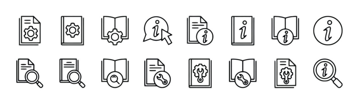 Instruction manual and document icons collection for technical information