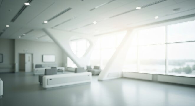Chic hospital lobby design with abstract architecture and bright, airy spaces for a welcoming feel.