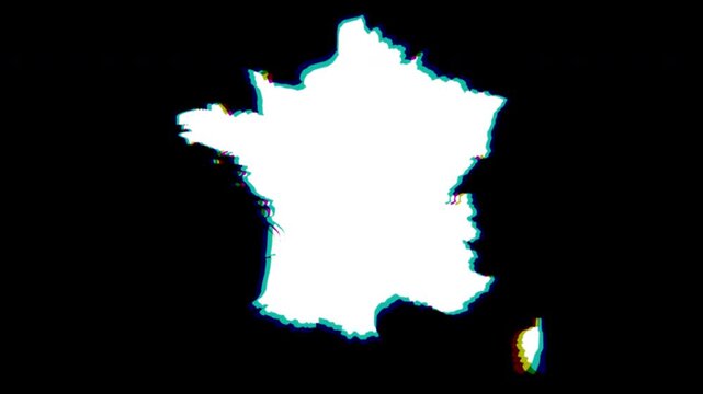 France white and chromatic abstract map pop animation black background