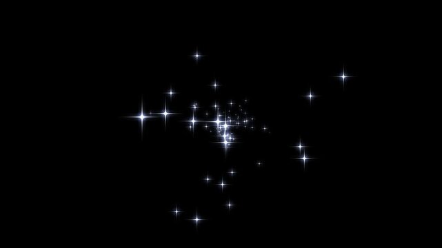 Magic glitter sparkles line stars, white twinkling, glittering star, brust fairy dust wand glitter stars trail transition on a black screen background, overlay 4K