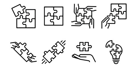 Jigsaw puzzle pieces icon set representing teamwork and problem solving concept © GiftBosx