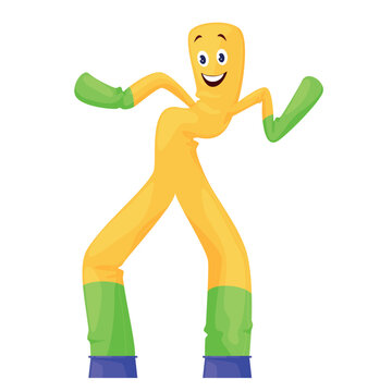 An illustration of a tall inflatable figure with moving arms and body attracts attention at outdoor events. The inflatable tube man design features bright colors and a smiling face to attract