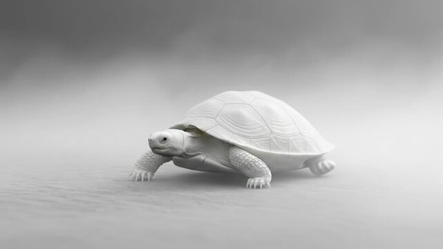 Albino Tortoise Walking Through Fog - Slow Motion