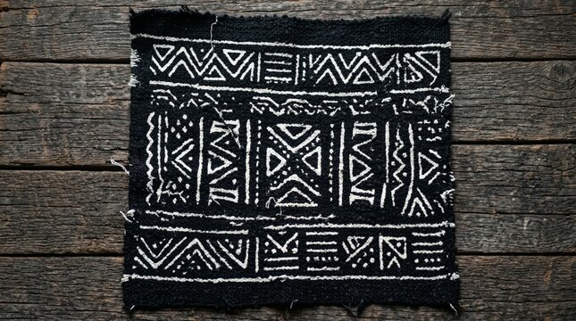 Authentic African mud cloth textile fabric design on wooden background - Concept of Black History Month  