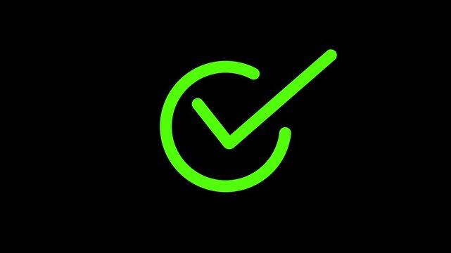 Cheak mark icon sign. Check mark icon animation on black background.