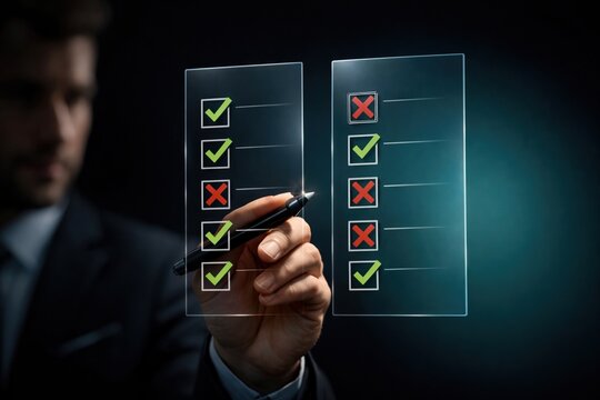 Business Evaluation Checklist Comparison with Success and Failure Decision Analysis Concept