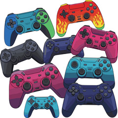 Isolated a realistic kinds of deferent Gradient gaming controller modern gamepad for video games and console entertainment vector art with white background.. © Akhi