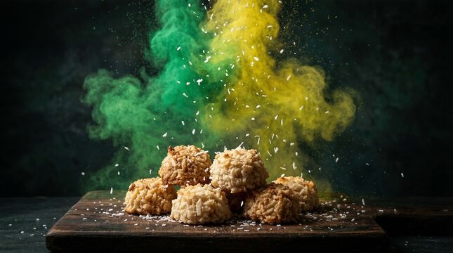 Brazilian Cocada Coconut Candy with Green and Yellow Powder Explosion