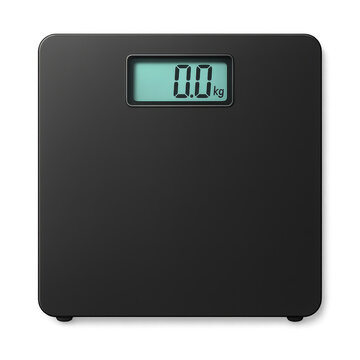 Black digital bathroom scale showing zero kilograms