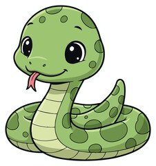 Fototapeta premium Cute green cartoon snake character isolated on white background