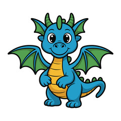 Obraz premium A cartoon blue dragon with green wings and a yellow belly