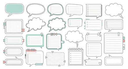 Collection of Hand Drawn Speech Bubbles and Note Boxes.