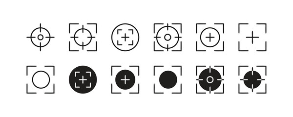 Set of twelve crosshair target icons in circle and square frames for focus © Kalam