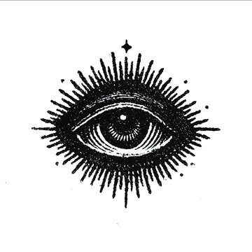 isolated clipart image of evil eye linocut vector icon monochrome simple logo for kids on a white background