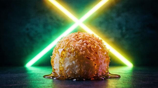Brazilian Cocada Coconut Candy with Neon Green and Yellow Lighting