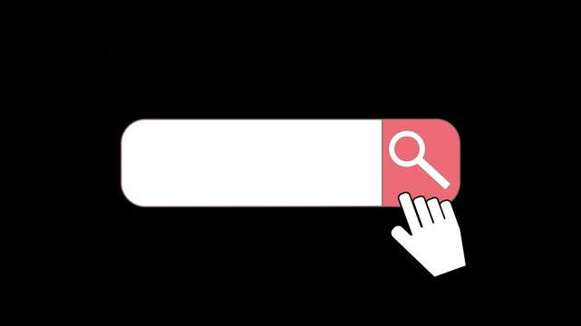 Website Search Box Animation with Hand Pointer Clicking Magnifying Glass Icon UI Motion Graphic, 4K Video