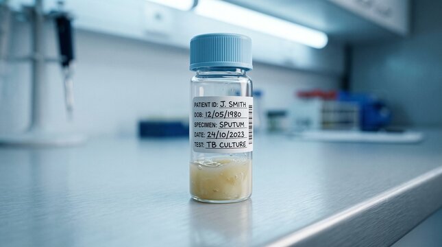 Laboratory vial containing sputum specimen for Tuberculosis testing  