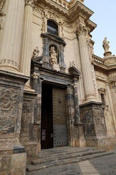 Architectural details of The Cathedral Church of Saint Mary in Murcia city