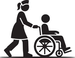Caregiver Pushing Patient In Wheelchair Silhouette Keywords: caregiver, patient, wheelchair