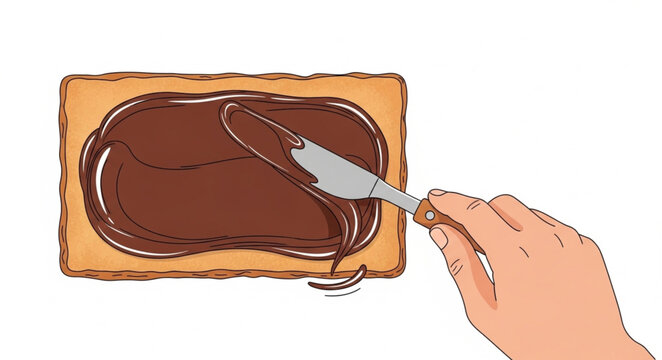Hand Spreading Chocolate on Toast.