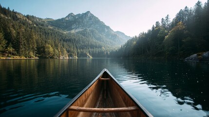 canoeing on the beautiful mountain lake