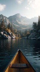 canoeing on the beautiful mountain lake, travel and vacation concept