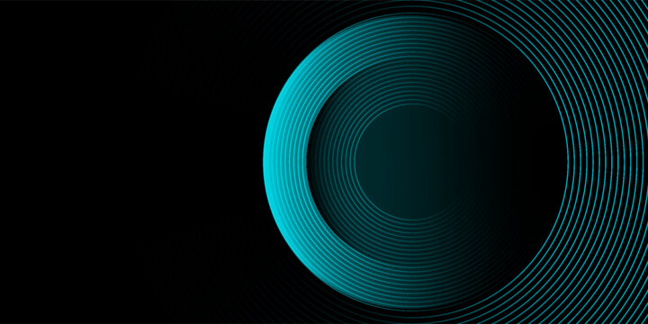 abstract circles lines pattern round frame colorful blue green light isolated on black background. Vector illustration in concept digital, technology, modern, science.