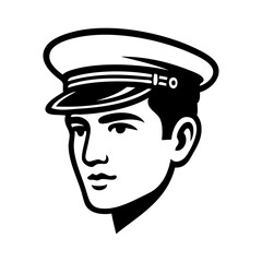 Logo con hombre con gorra de capitán. Icono con cabeza de marino  © teracreonte