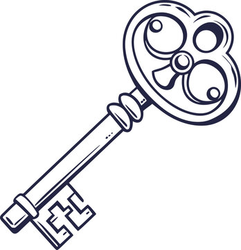 Ornate vintage skeleton key illustration on white background