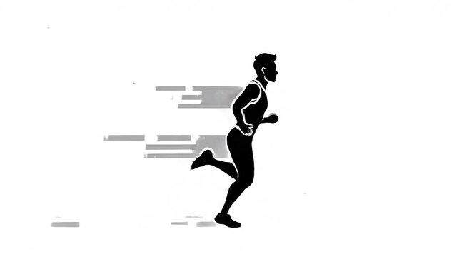 Silhouette of a running man with speed lines, representing motion and fitness.
