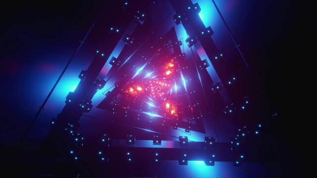 Seamless vj loop video of an abstract geometric tunnel with glowing light for high-tech club visuals,  electronic music festivals, stage screens and for LED video walls