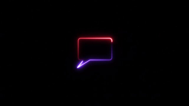 Neon glowing massage sign animated on black background. Notification animated sign symbol on black background.