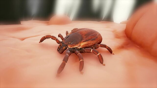 Mite tick bug on skin fur hair bg 4k