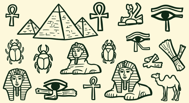 Ancient Egyptian Symbols Pyramids Sphinx Scarab Eye of Horus Ankh Camel Camel