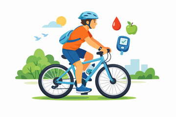 Fototapeta premium Person cycling, managing diabetes with glucometer, blood drop, and apple for health