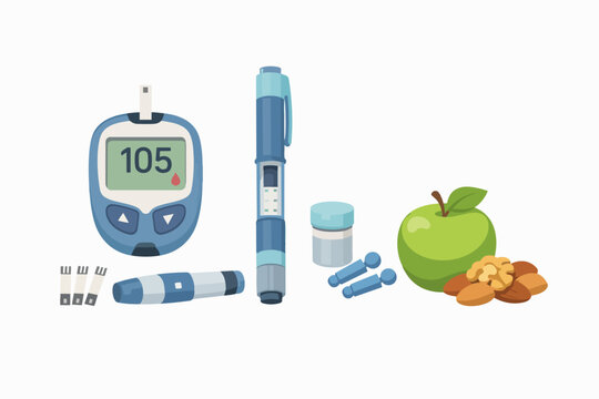 Diabetes management: monitoring blood sugar with glucometer and healthy food