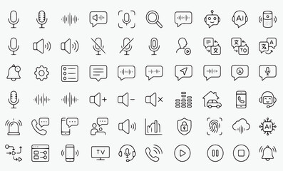 Fototapeta premium Voice Assistant and Audio Interface Line Icon Set