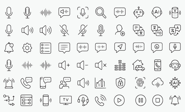 Voice Assistant and Audio Interface Line Icon Set