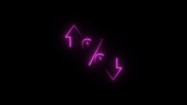 Perfect for reports and dashboards. Neon glowing percentage growth and decline icon with up and down arrows. Up and down percentage arrows icon.
