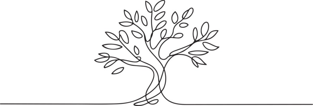 continuous one line drawing of nature tree vector illustration. one line Icon drawing