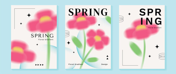Spring floral gradient poster vector set with pink flower and soft pastel blur background. Modern seasonal design for greeting card, invitation, social media, wall art and branding. © TWINS DESIGN STUDIO