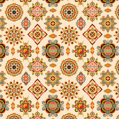 Obraz premium Seamless Decorative Mandala Pattern with Repeating Geometric Ornaments