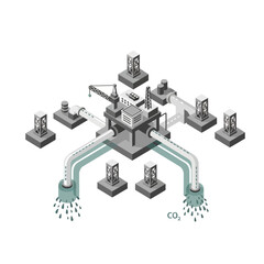 Obraz premium Offshore carbon capture and storage facility with multiple processing units and pipelines for CO2 management.