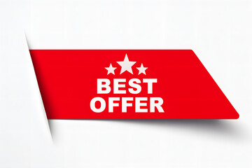 Red best offer sticker with white stars on white background