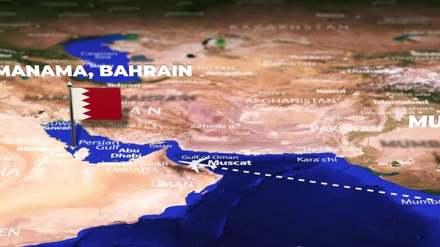 Flight From Mumbai INDIA to Manama BAHRAIN ARMENIA with flag pins
