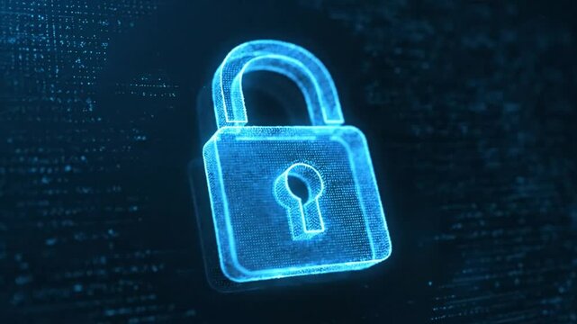Digital Security Concept: Animated Glowing Lock Showing Data Encryption and Protection for Cyber Safety