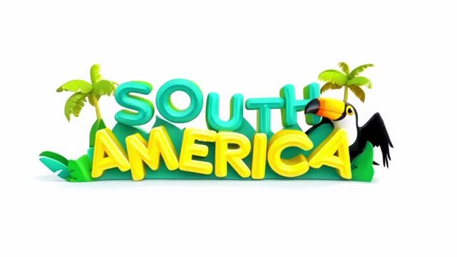 Animated South America Text With Tropical Elements And Flying Condor. Concept of Latin America Travel Promotion Footage, Tourism Destination Title, And Geographic Region Intro Video