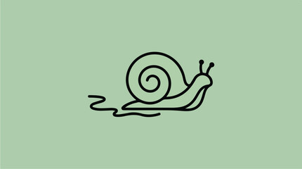 Minimalist Line Art Snail Icon on Green Background.