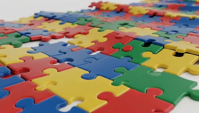 Colorful Puzzle Pieces Scattered and Interlocking.