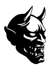 Obraz premium Minimalist Dark Hannya Oni Mask Line Art Vector Illustration